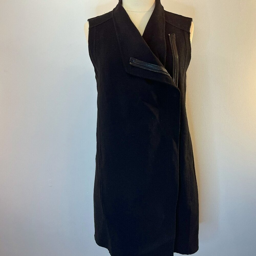 Vince Women's Black Wool & Leather Long Jacket / Sweater - Size XS